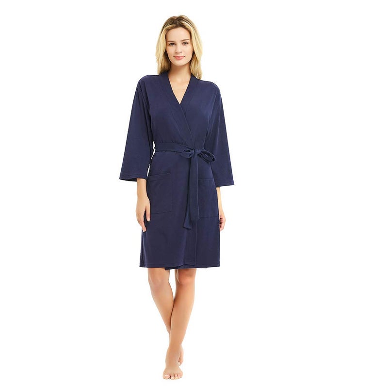 U2SKIIN Womens Cotton Robes, Lightweight Robes for Women with 3/4 Sleeves Knit Bathrobe Soft Sleepwear Ladies Loungewear(Navy,XL) - Image 1